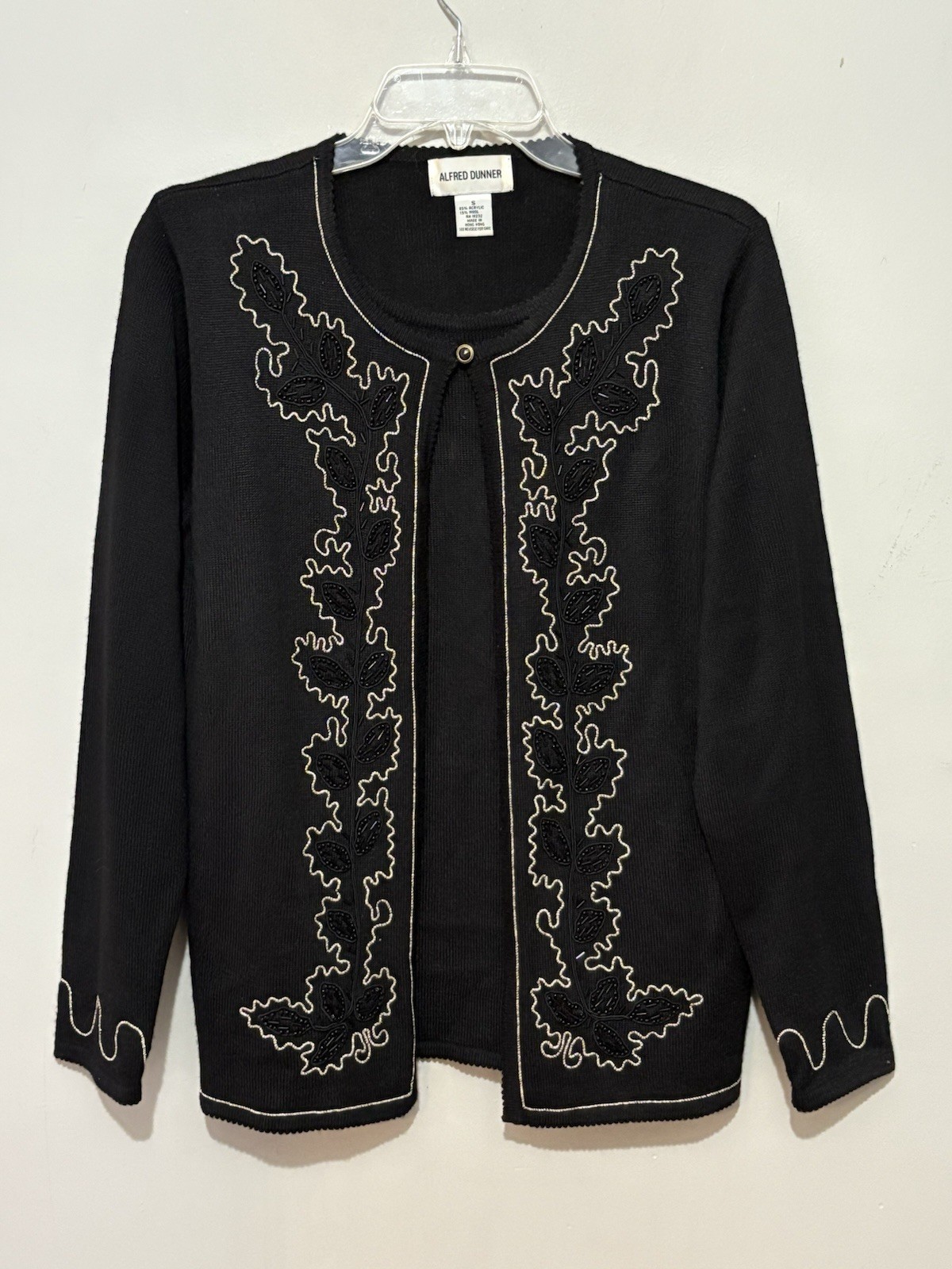 VTG Alfred Dunner Black Beaded Sweater Jacket Top S Dressy Holiday Hong Kong