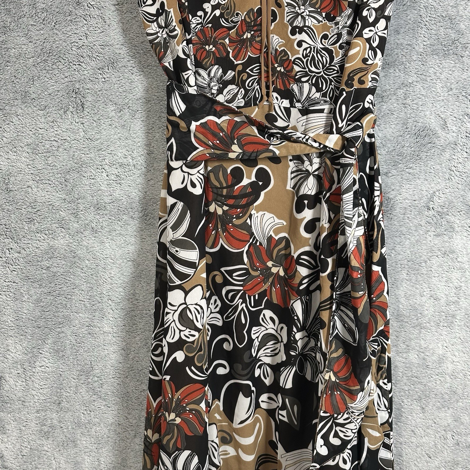 Vintage Crisca Women’s Dress US 40=Size 8/10 Floral Neck Beaded Flowy Retro Boho