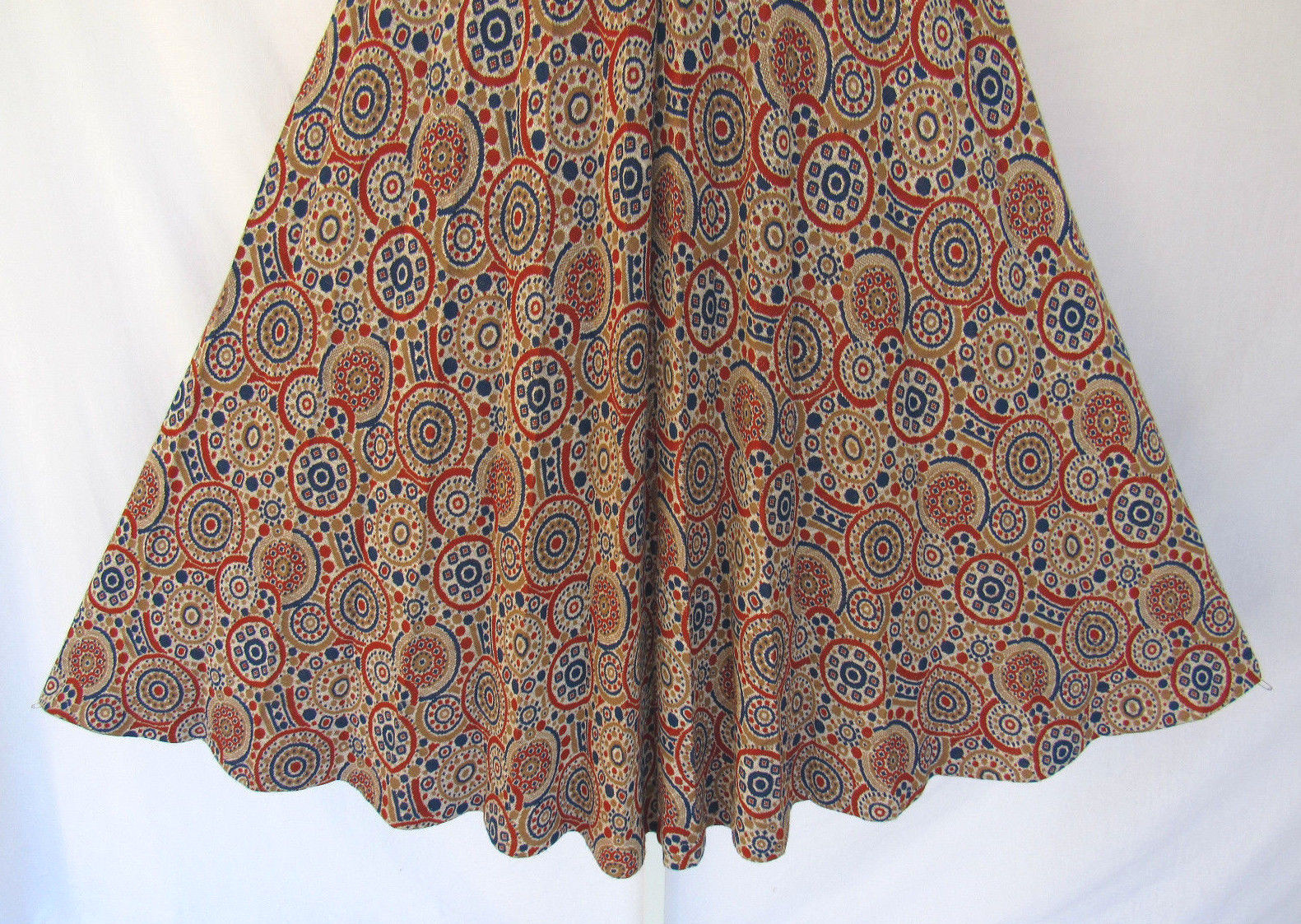 VITAGE 1960s MOD RT JRS. COTTON WOOL SKIRT CREAM BLUE COGNAC BRONXE TAN