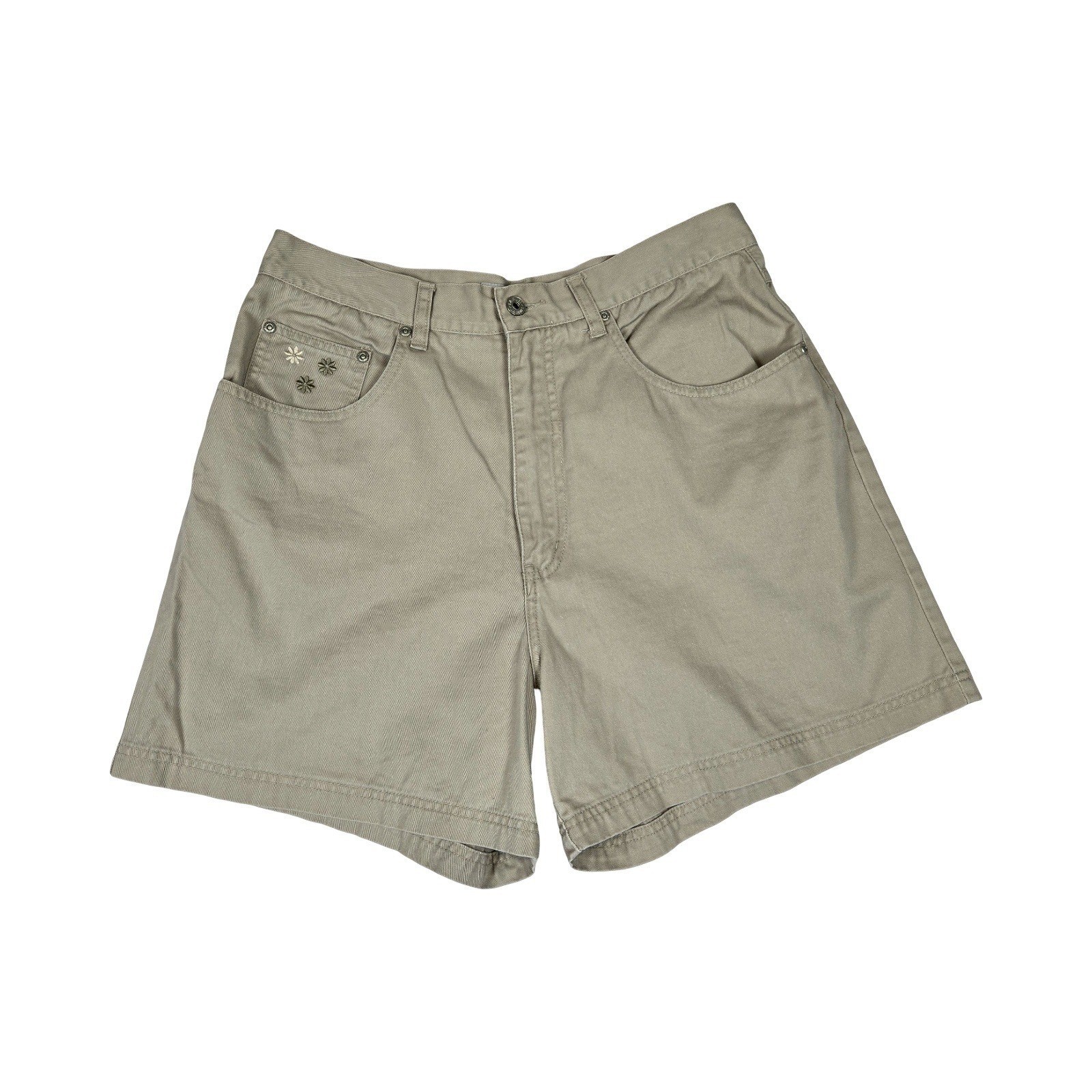 VTG 90s, y2k LA Blues Khaki Cotton Shorts Embroidered Floral High Waisted 8/10