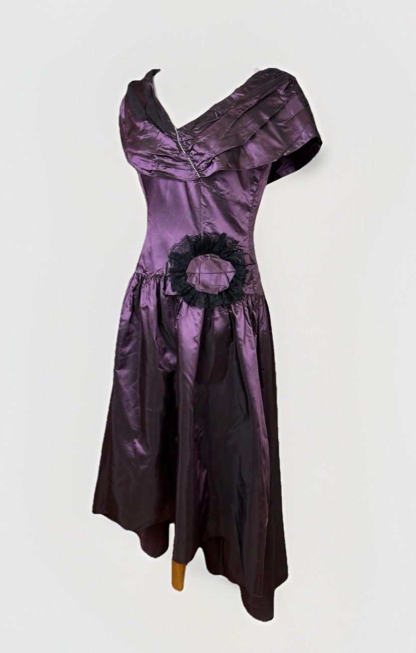 Vtg Purple Taffeta Dress Sz 12 Hi-Lo Dark Romantic Southern Belle Whimsigoth
