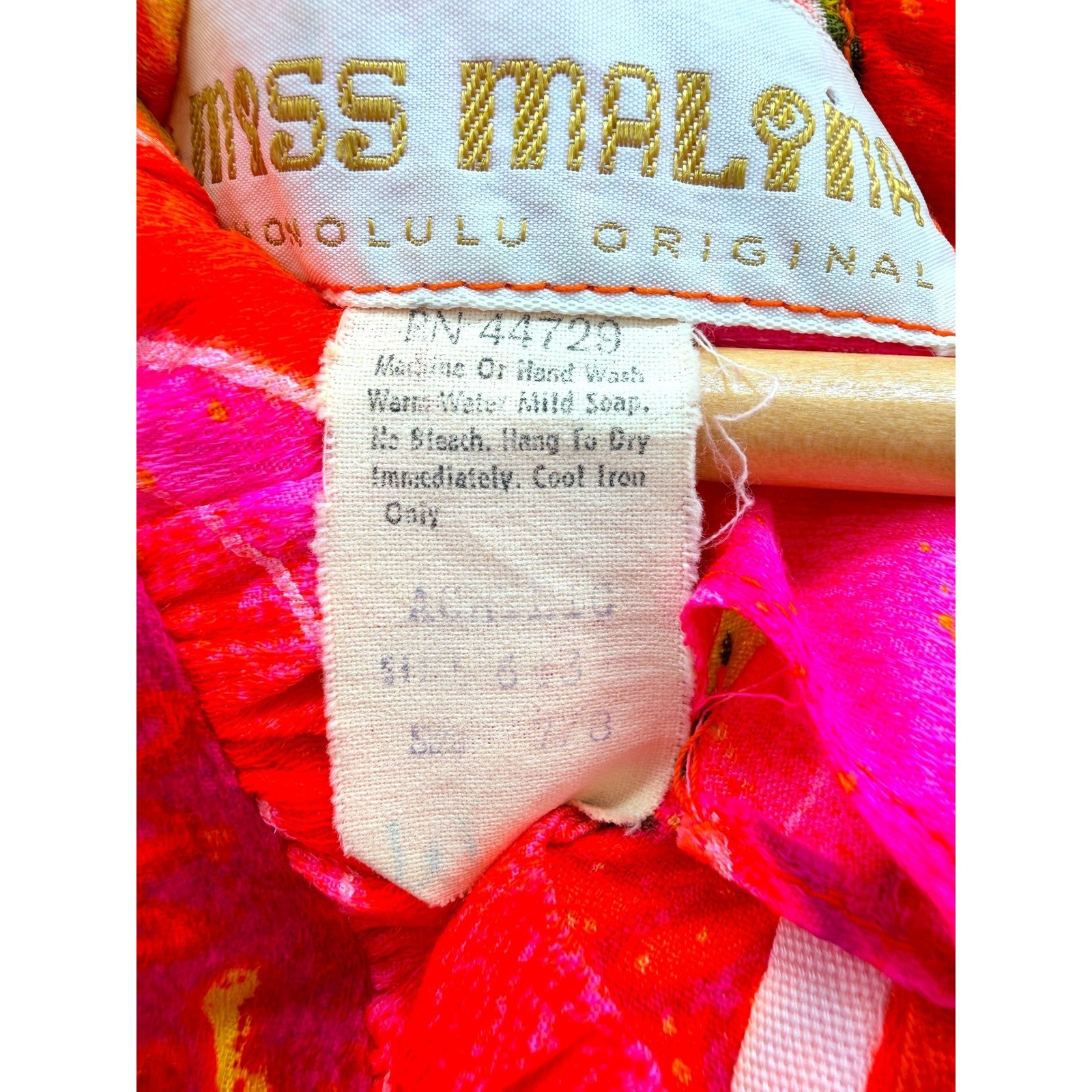 Miss Malina Honolulu Vintage Pink Red Floral Ruffle Maxi Dress Womens 10 12 70s