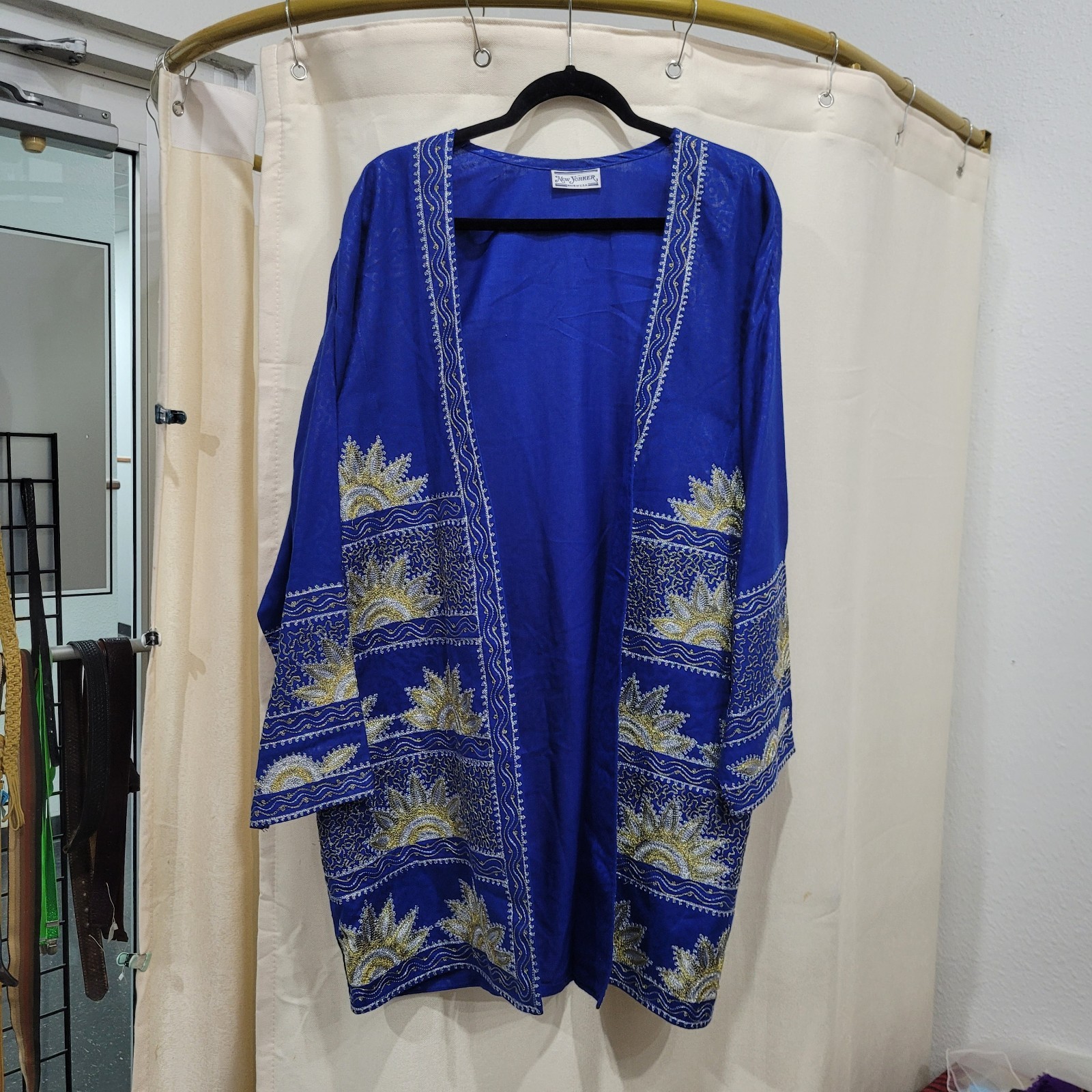 Vintage 70s Boho Blue Hippie Embroidered Sun Duster by New Yorker Size Medium L