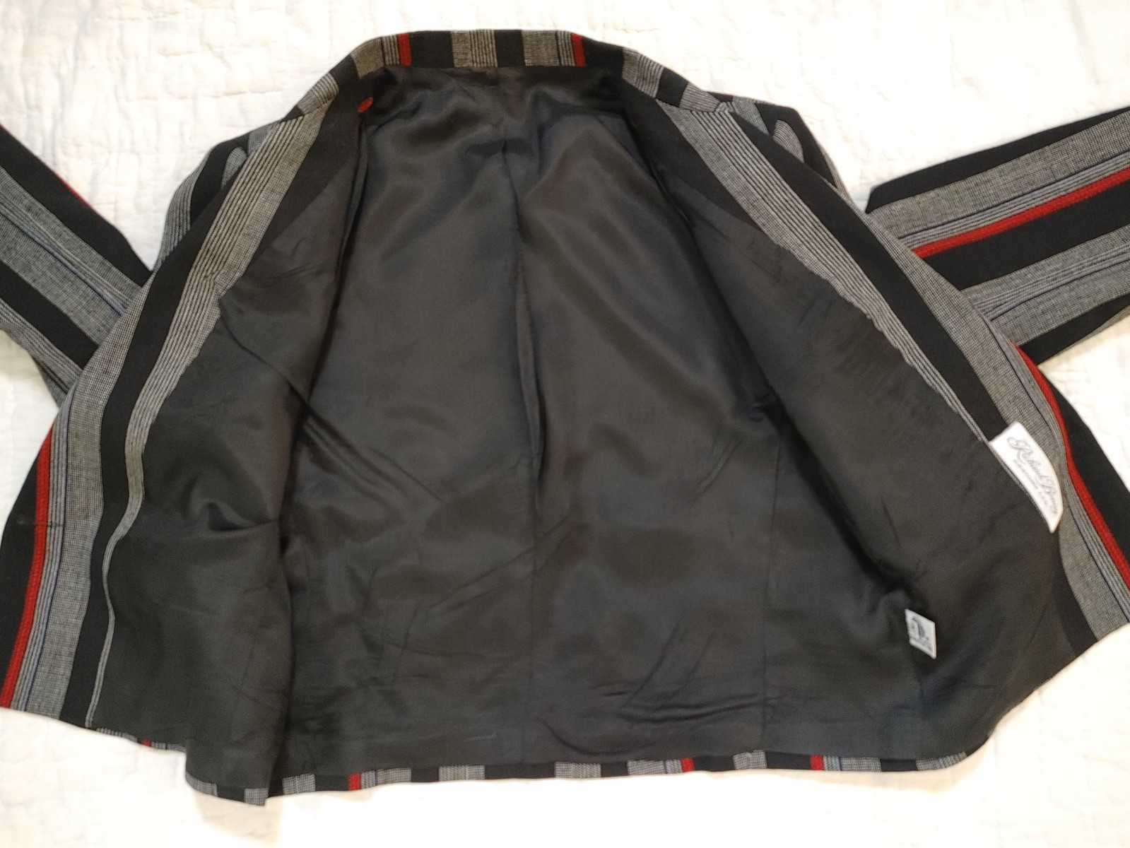 Vintage Wool Suit Jacket Short Richard Benay sz 11/12 Black Red Gray Bolero