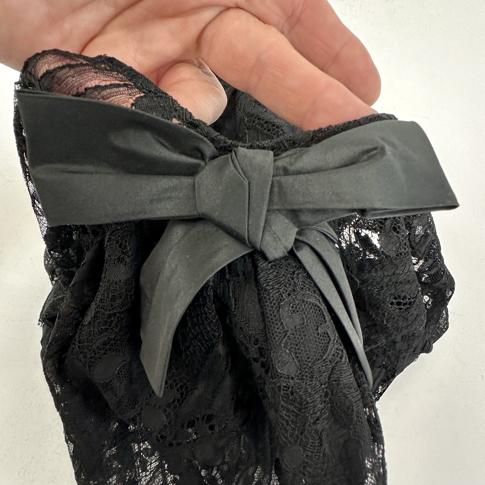 Vtg Sara Fredericks Black Strapless Taffeta & Lace Dress w/Lace Top S/M /cb