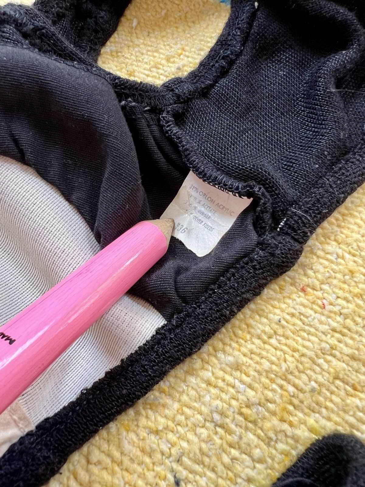 Black Terry Cloth Bikini Swimsuit Checked Waistband 1960s Vintage