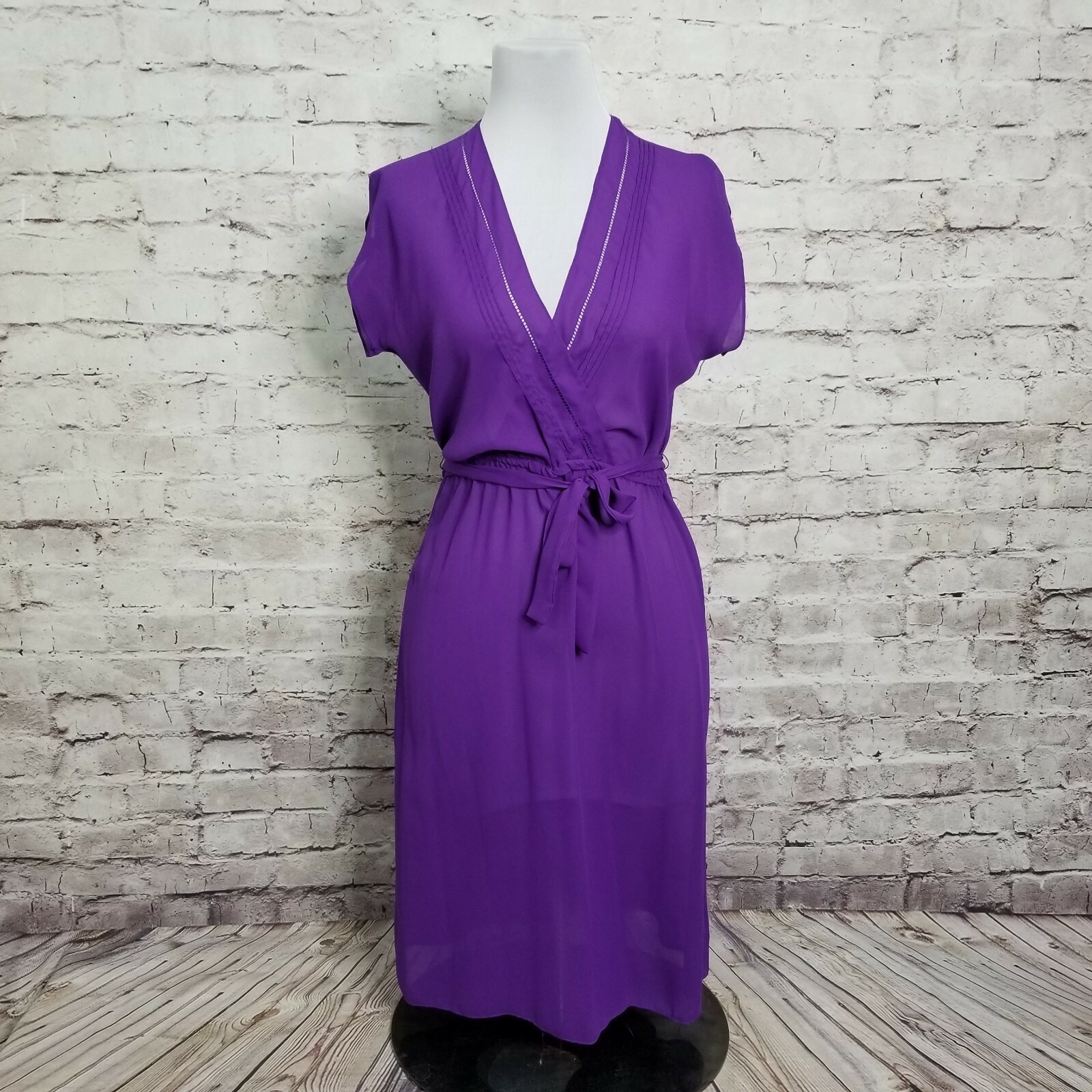 Vintage Brasseur of California Purple Sheer Midi Dress Belted Boho Glam Size M