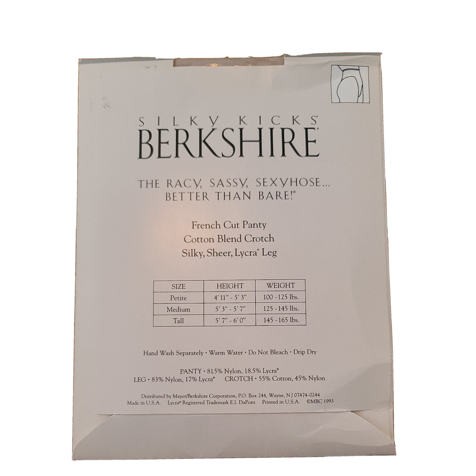 Berkshire Silky Kicks French Cut Panty LINEN Pantyhose Vintage PETITE
