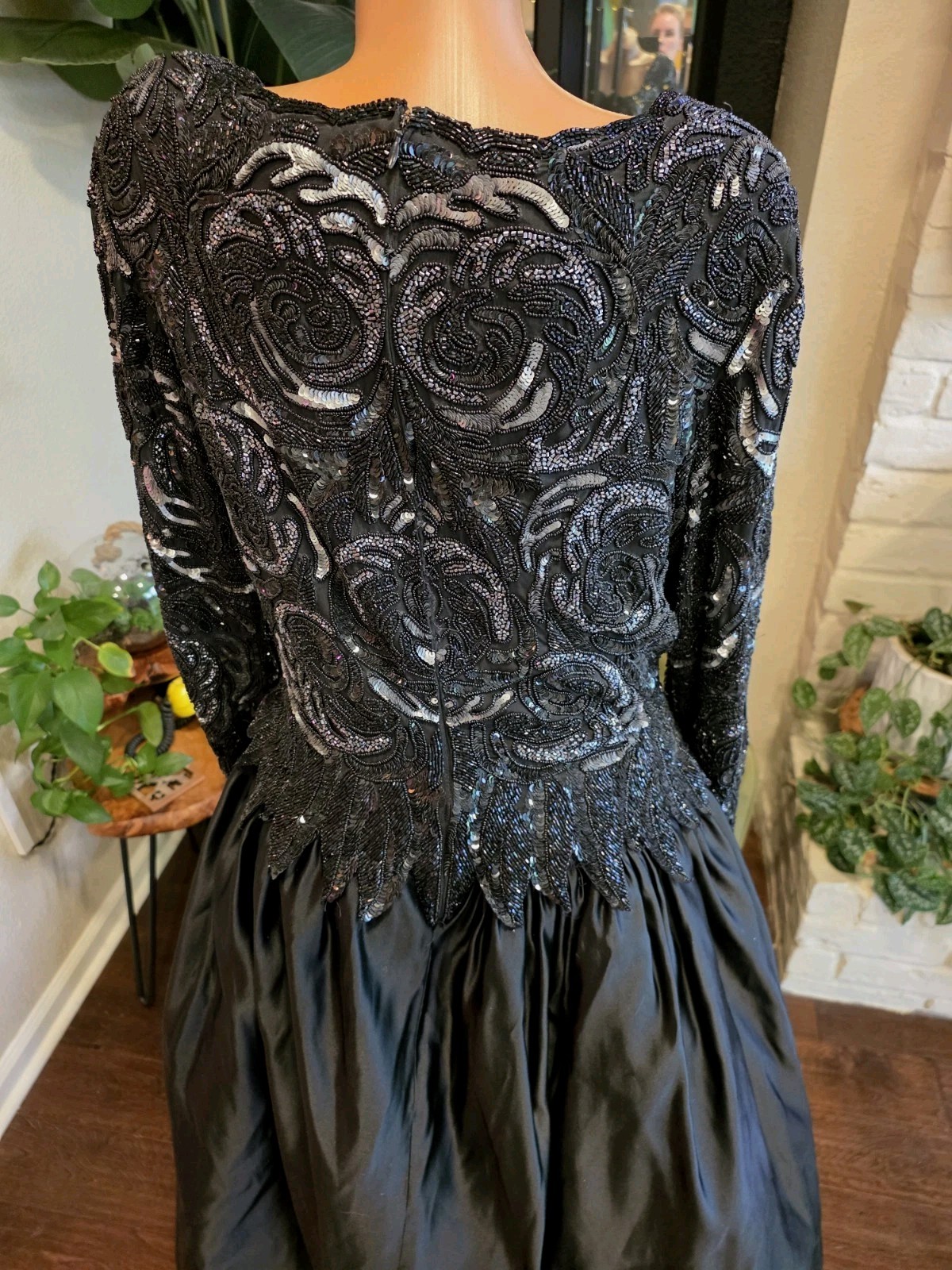 Vtg 80s Riazee Naeem Khan Bergdorf Goodman Beaded Sequin Silk Evening Gown Sz 14