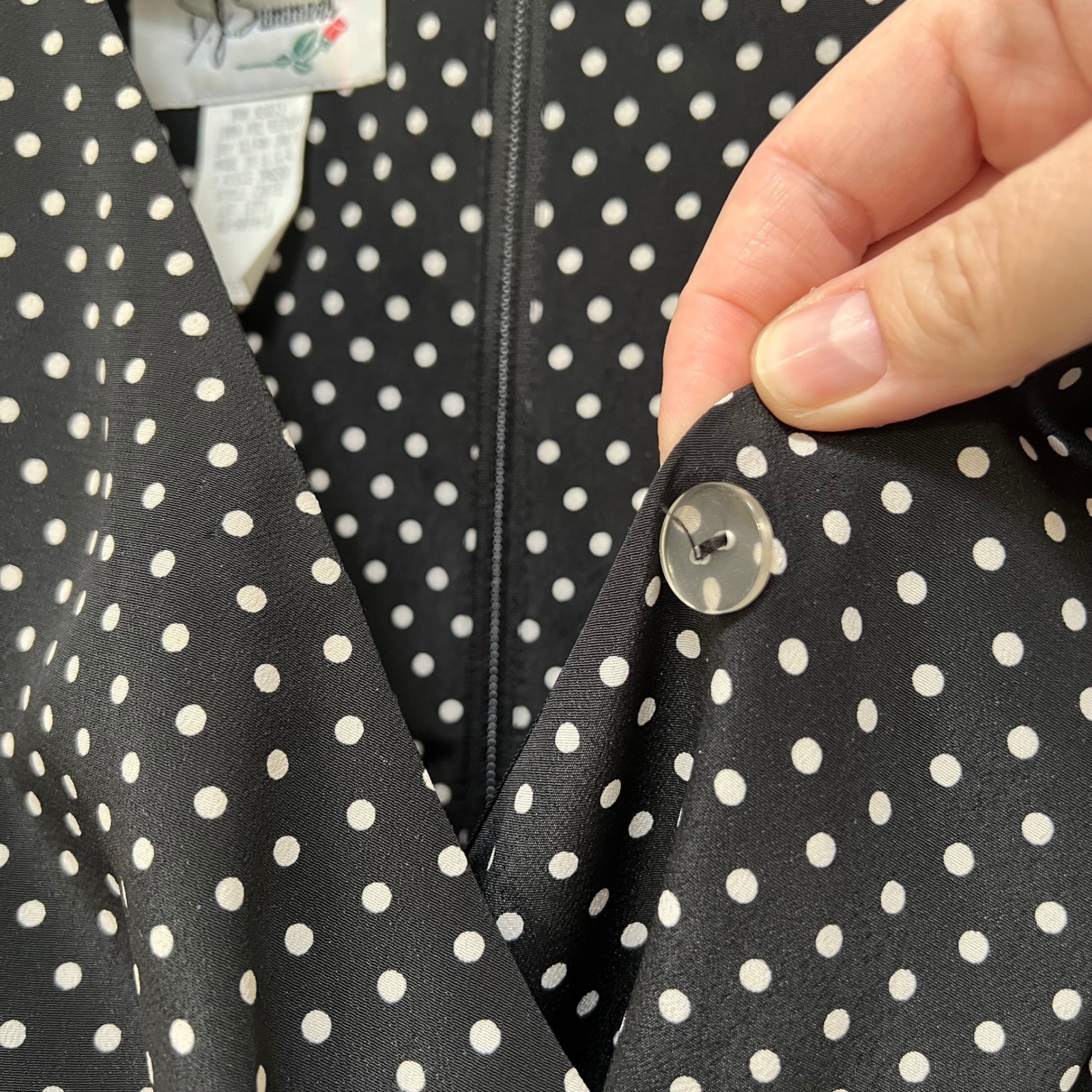 Vintage DJ Summers Polka Dot Wrap Midi Dress Black White Size 14 80s Belted