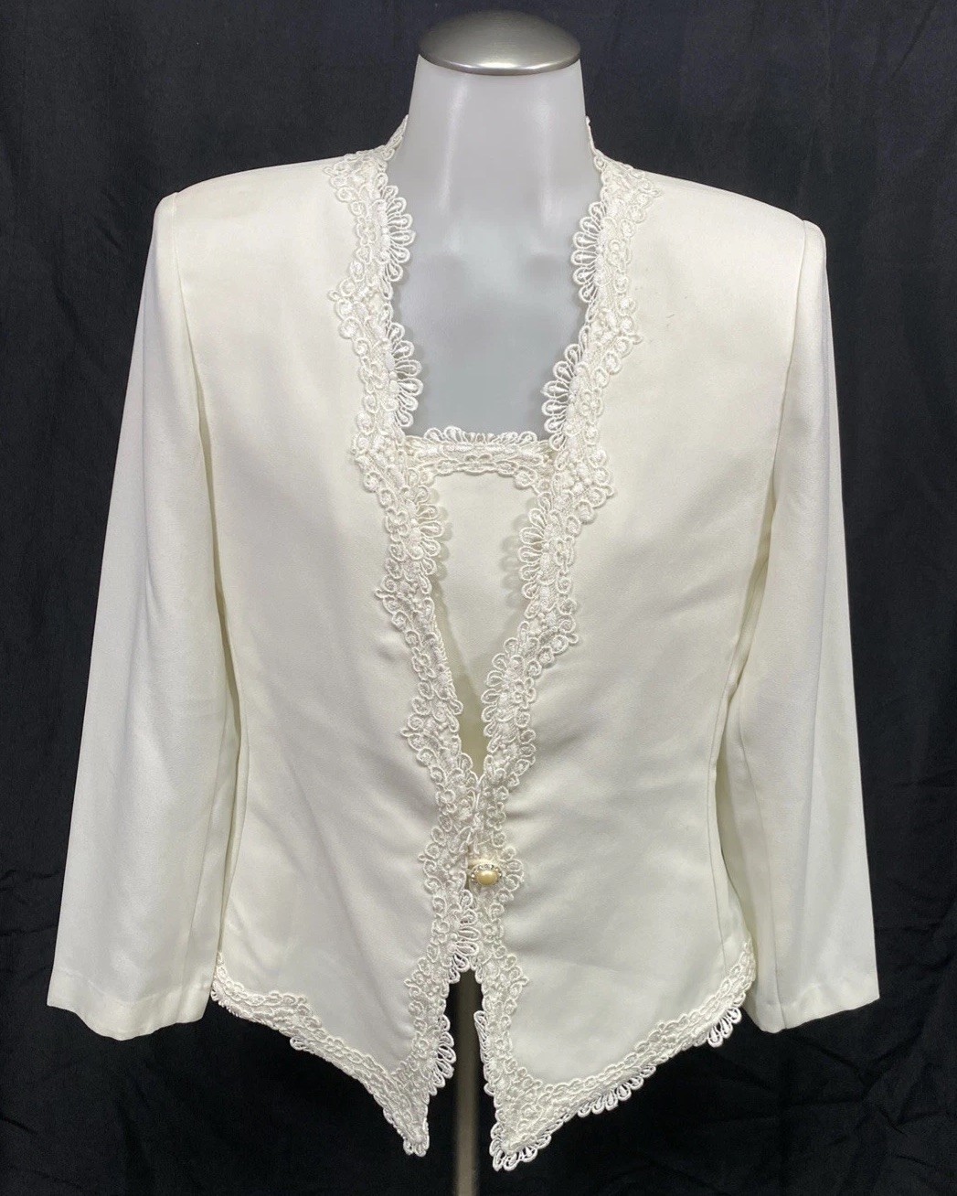 Vintage In The Mood Ivory Jacket And Skirt Suit Set Lace Detail Wedding Size