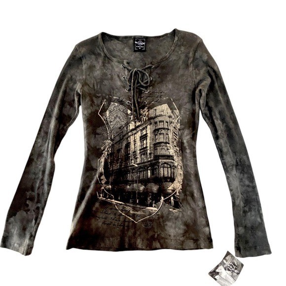 DEADSTOCK Y2K VTG. Sledge Lace Up Grunge Tie Dye Top M/L NWT