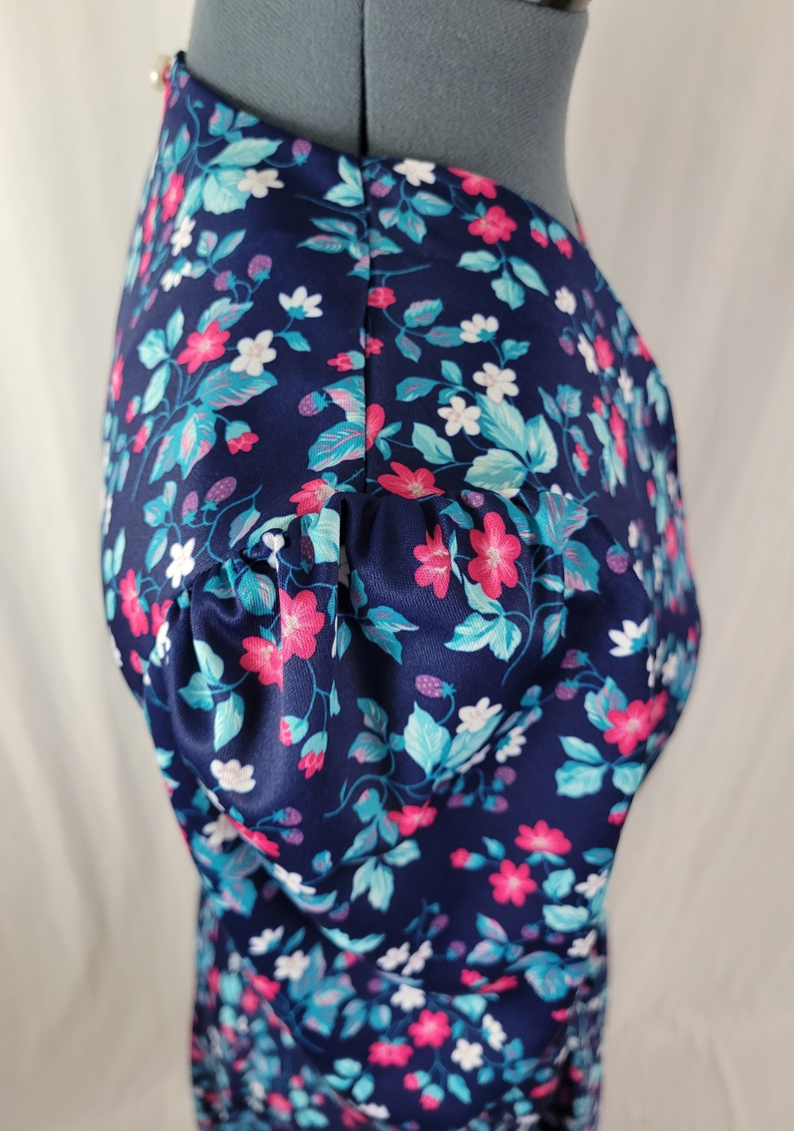 Vintage Whirlaway Blue Floral Dress w White Lace Inset & Matching Belt Size 12