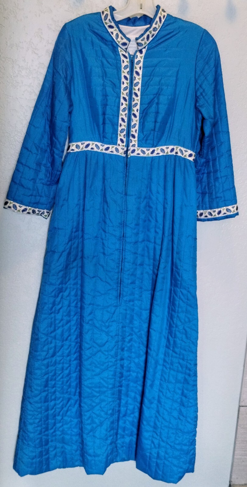 Loungewear Lingere Bathrobe Dressing Gown Quilted Satin? S Trim blue Pockets