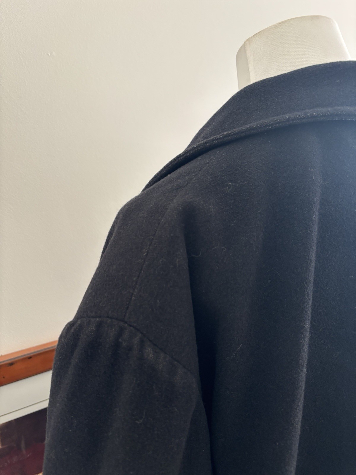 Vintage Riki Nathan Black Wool Cashmere Blend Longline Trench Coat M/L Business