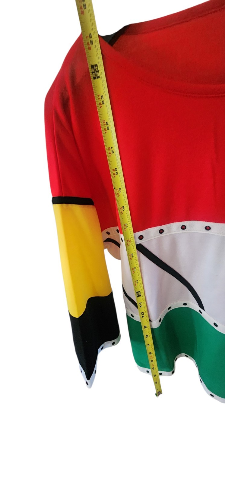 VTG Abstract Multicolor Colorblock 3/4 Sleeve Red Yellow Blk White Women’s Shirt