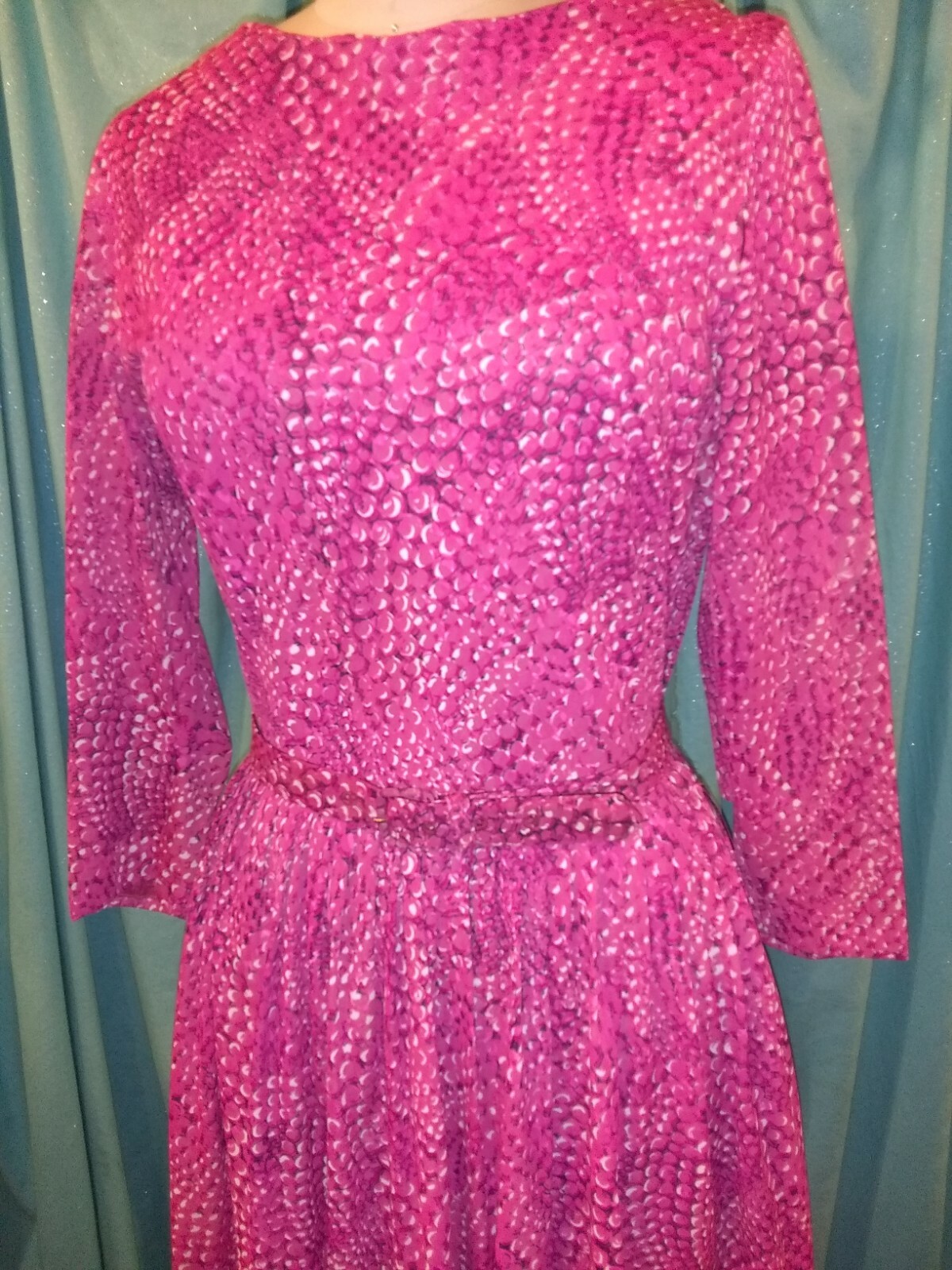 Vtg 50s Casual Maker Sy Frankl Nylon Jersey Bubble Gum Pink Snake Print Dress S