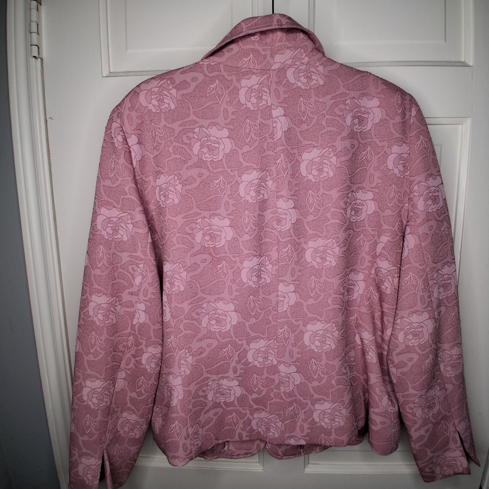 Stanley Blacker Pink Rose Sz 18 Jacquard Floral Spring Coquette Bow Blazer Vtg