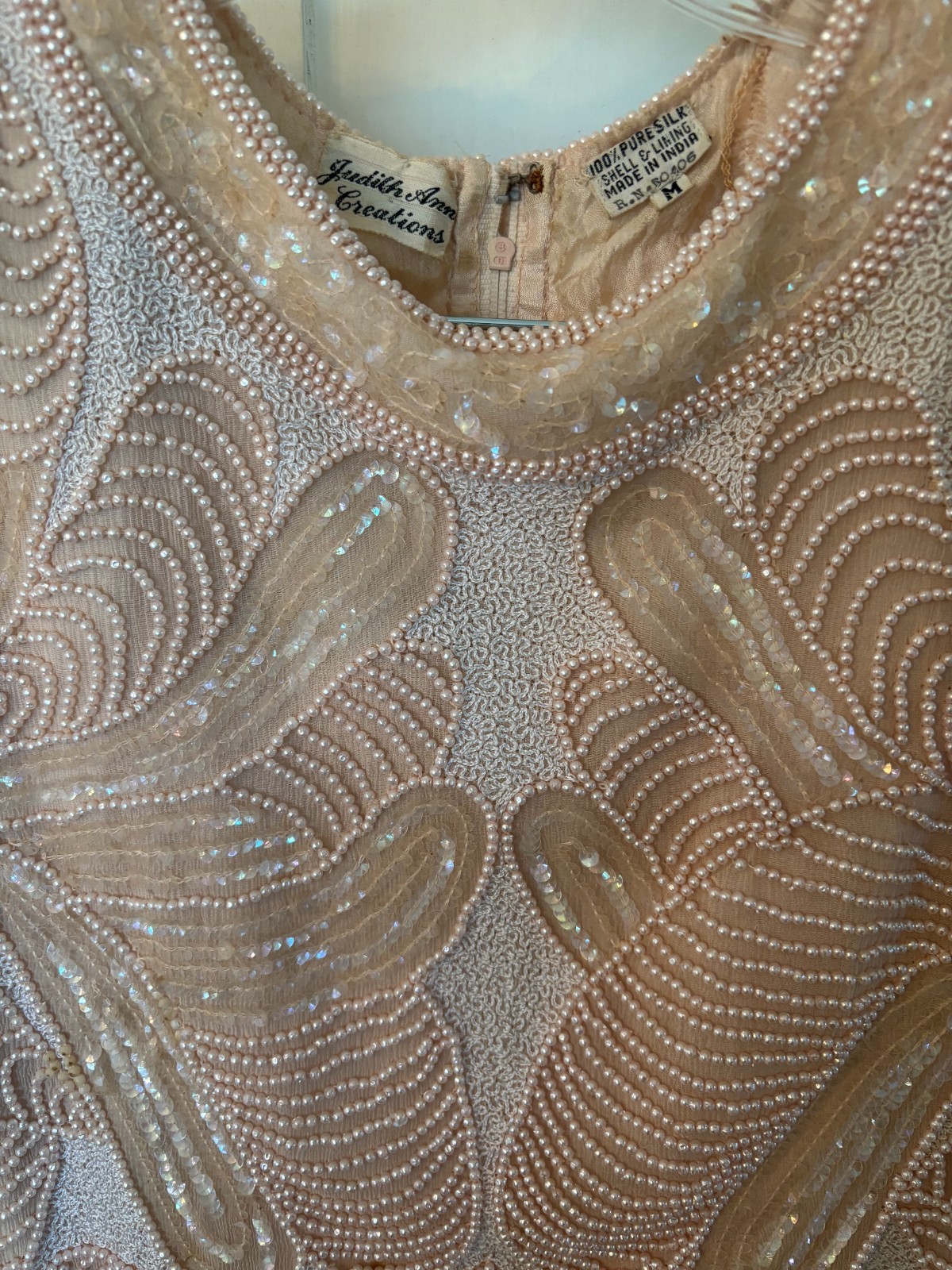Judith Ann Creations Sequin/Pearl 2 pc Silk Pink Sz M