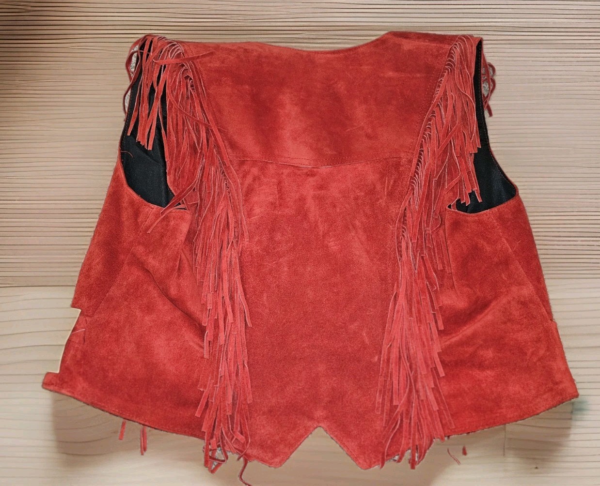 NWT VTG Pioneer Wear Red Leather Fringe Vest Womens Sz 16 Western