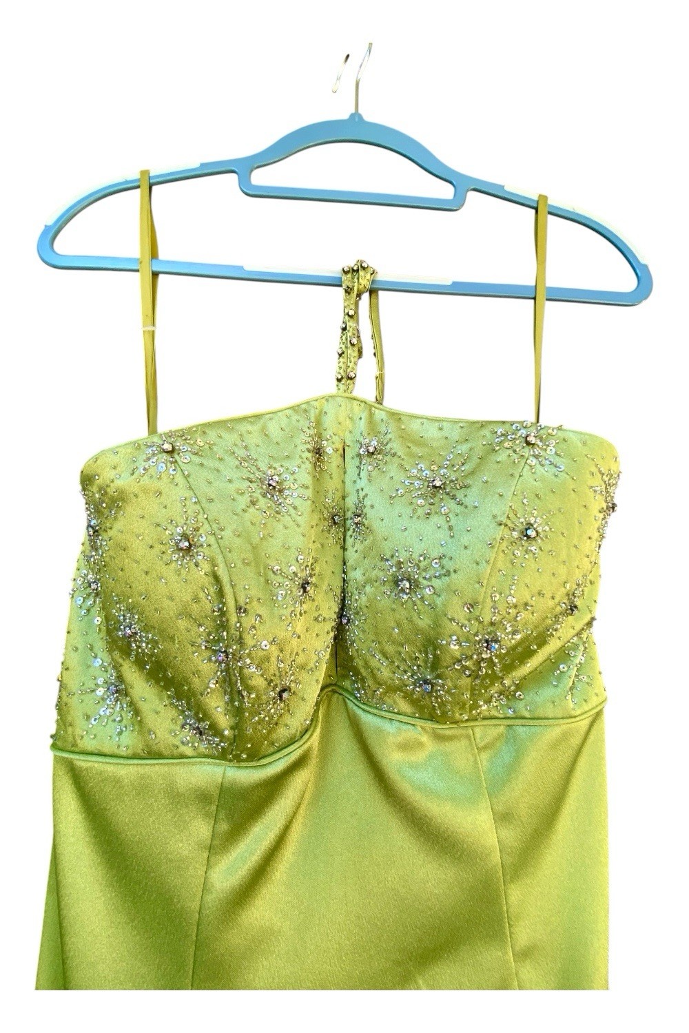 Vintage Landa Green Beaded Satin Formal Dress Size 6 Prom Party Homecoming