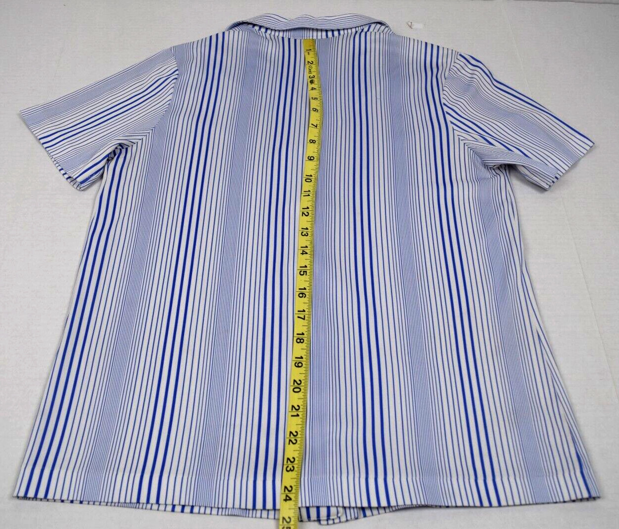 Vintage Sears Shirt Size S 70s The Fashion Place Blue Stripe Button Front Poly