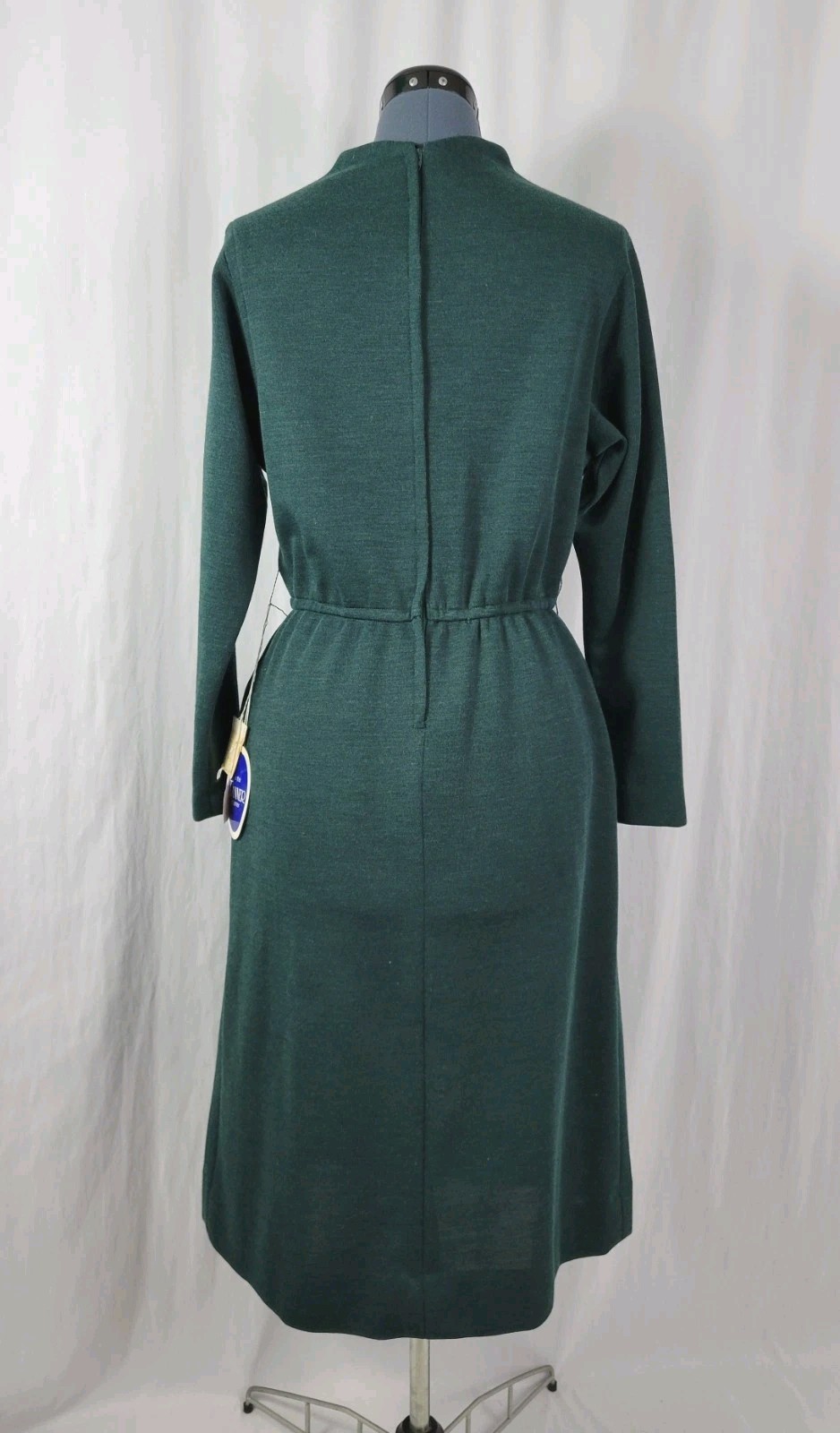 Vintage Tanner Green Wool Blend Blouson Dress w Elastic Waist Size 14
