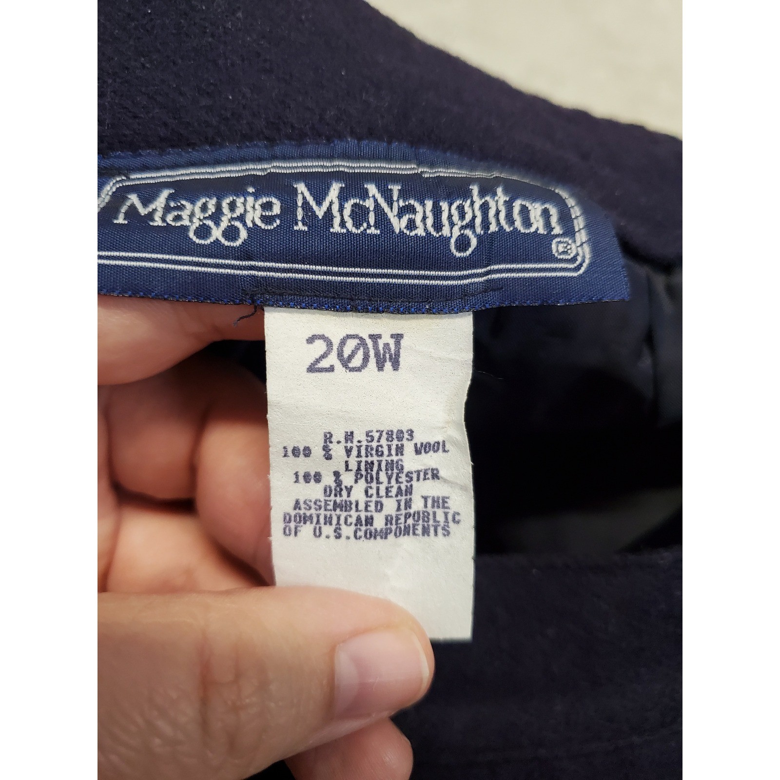Vintage Navy Blue Wool A Line Wrap Belted Skirt 20W Academia Twee Office Classic