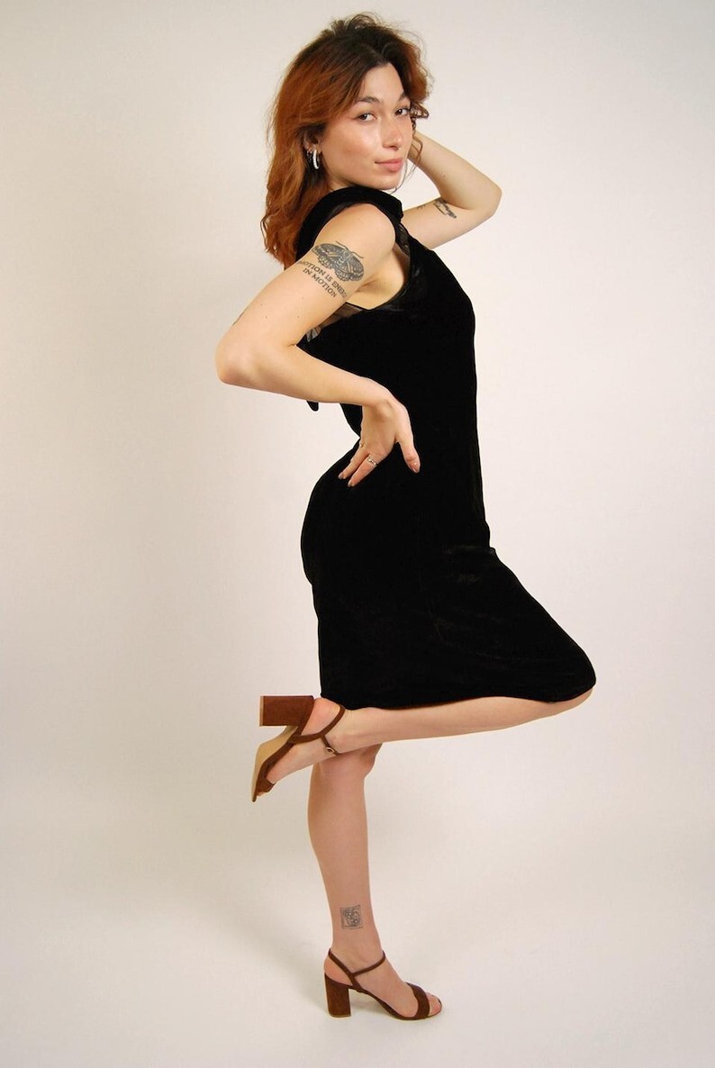 50s Velvet Dress (M) black mesh evening medium sheer cocktail basic minimalist