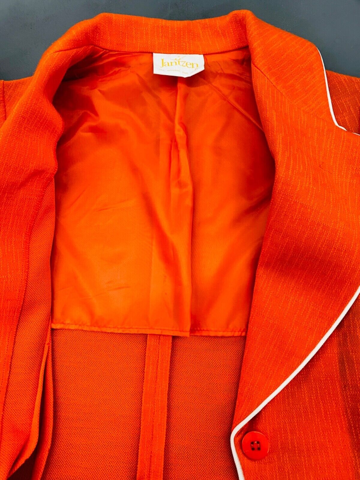Vintage 1970s red orange jacket, white deadstock NOS Jantzen blazer S