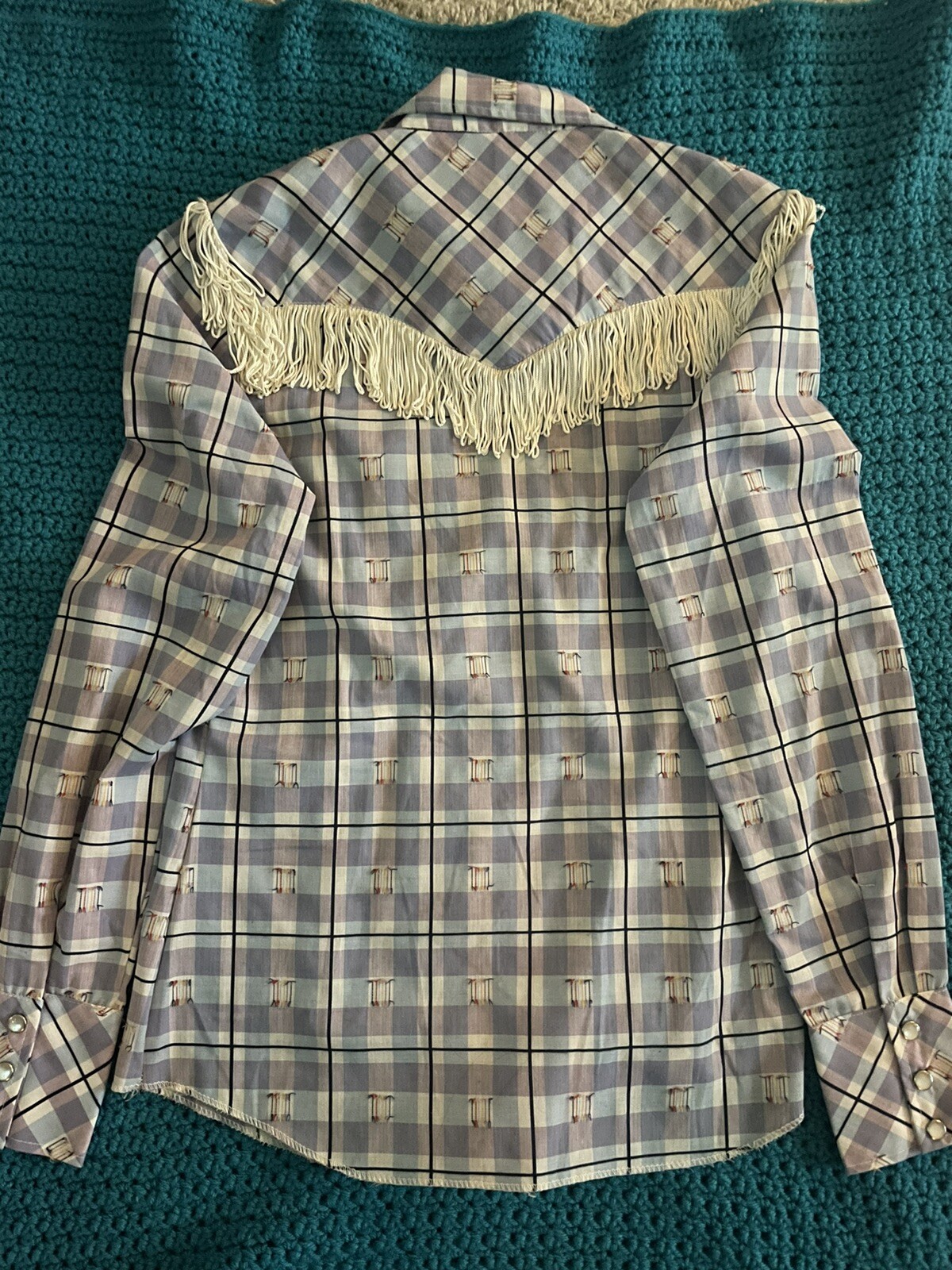 Vintage H Bar C California Ranchwear Fringe Pearl Snap Shirt Womens Size 34
