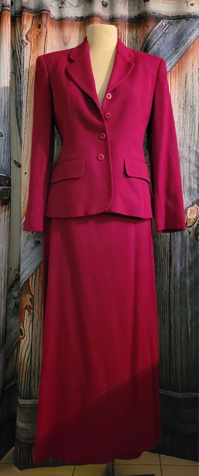 Vintage 100% Wool Dark Red Jones NY Suit With Long Skirt