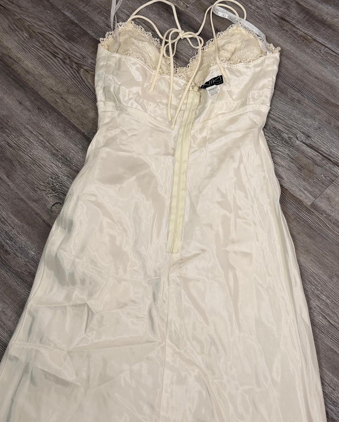 VTG 90’s NIKI by Niki Livas Ivory Laced Overlay Beaded Sequined Maxi Dress 10