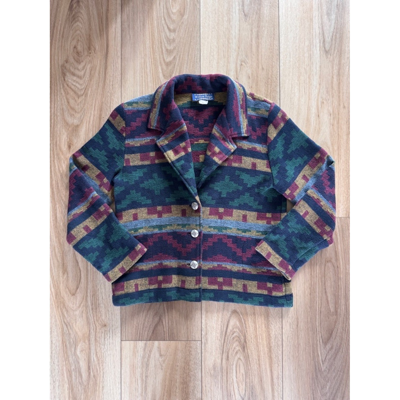 VTG Willow Ridge Southwestern Wool Blend Aztec Sweater Cardigan Jacket USA Sz 10