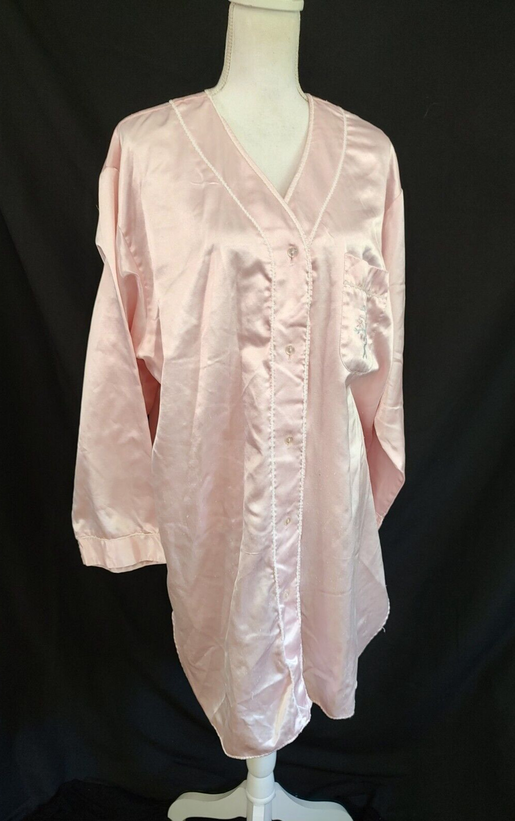 Vintage 90’s Nightgown Erica Taylor Brushed Back Satin Shine Pink Nightshirt L