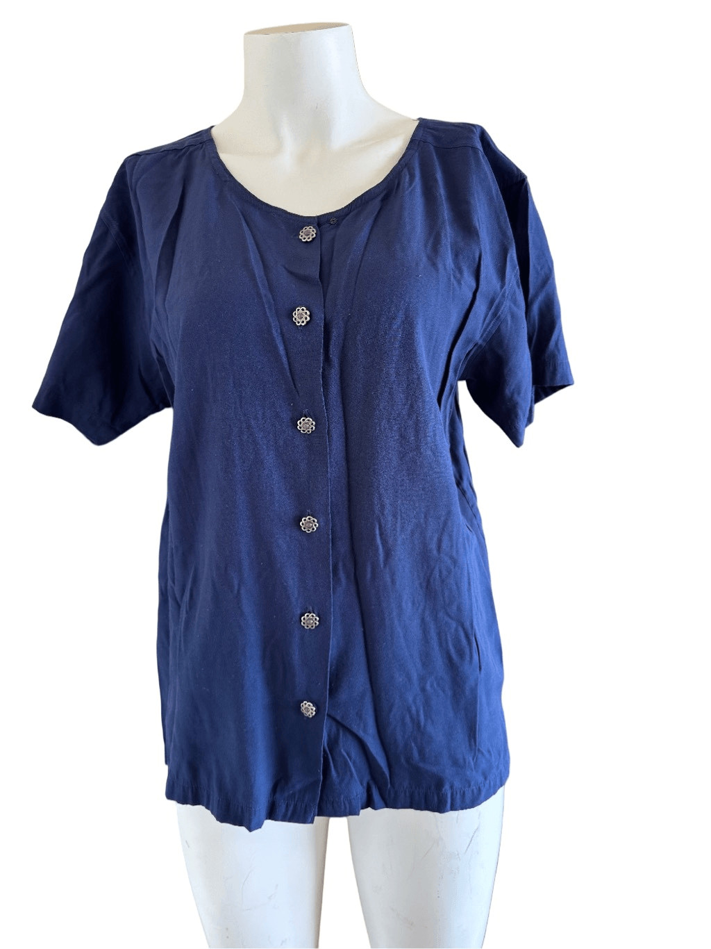 Mint shop M blue pullover blouse women’s floral buttons short sleeve