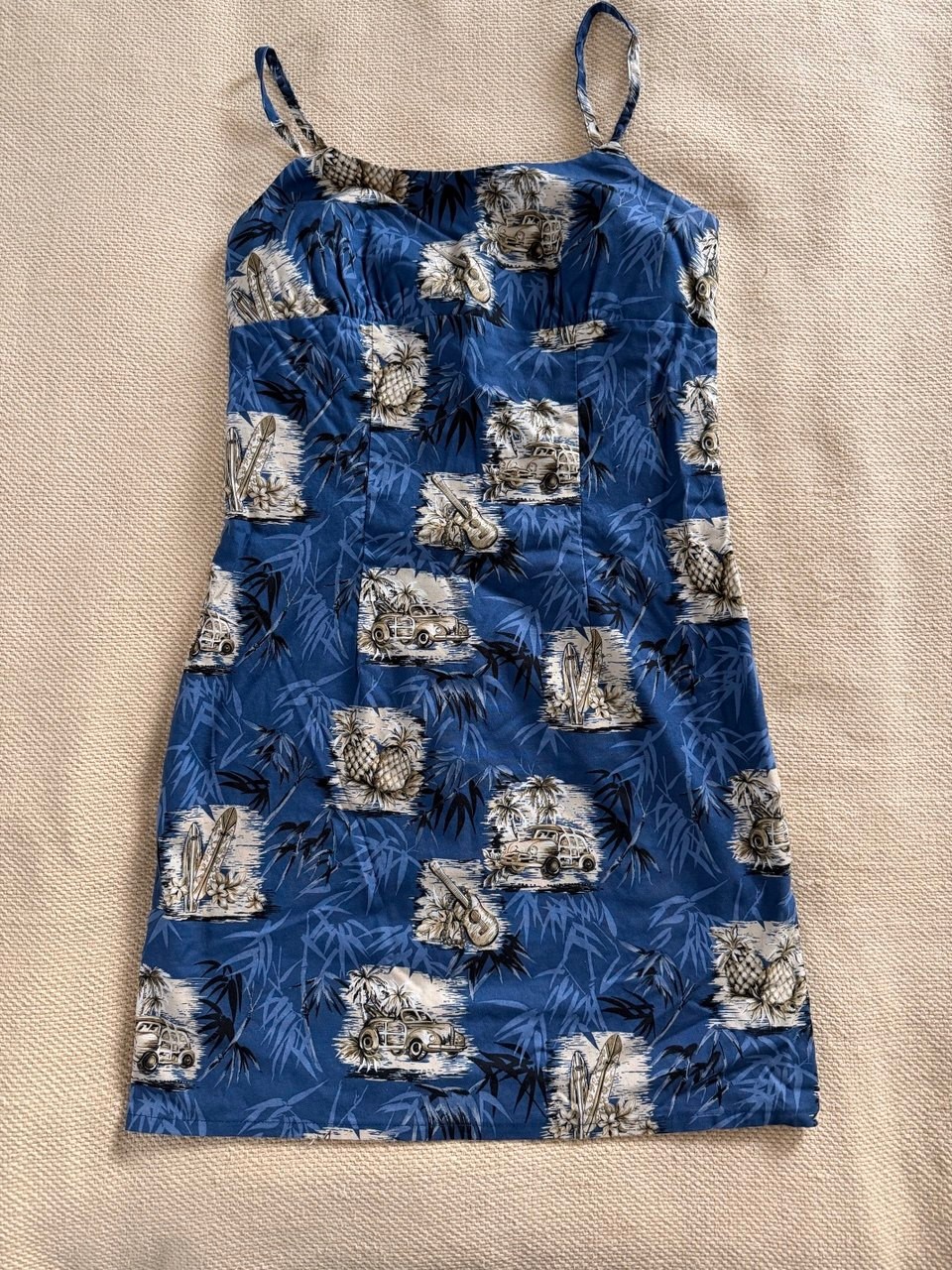 Vintage Shannon Marie Hawaii Sundress Blue Hawaiian Print Cotton Size M Made USA