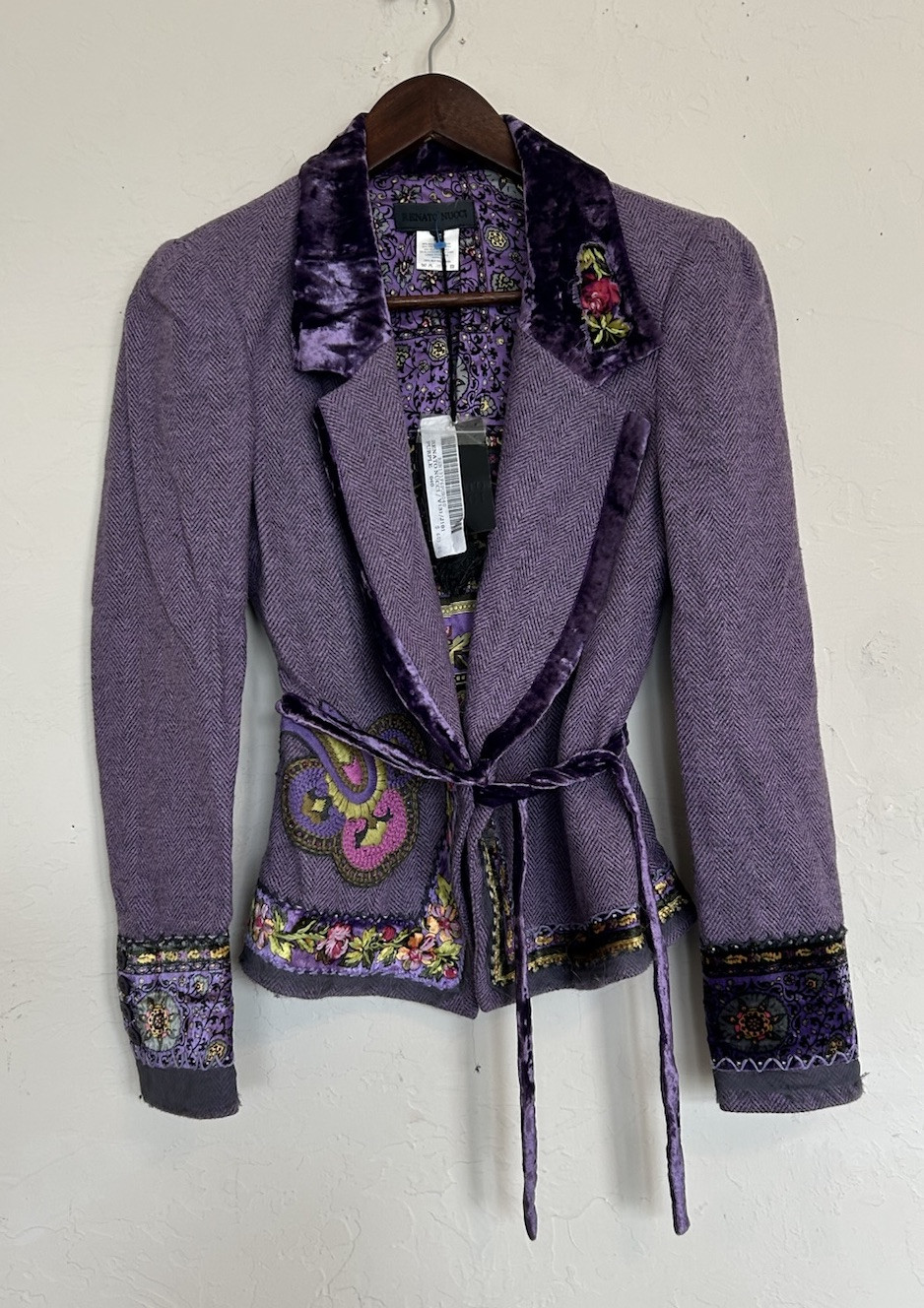 Vintage Y2K Renato Nucci Wool Silk Purple Fairy Velvet Floral Skirt Set 40 NWT M