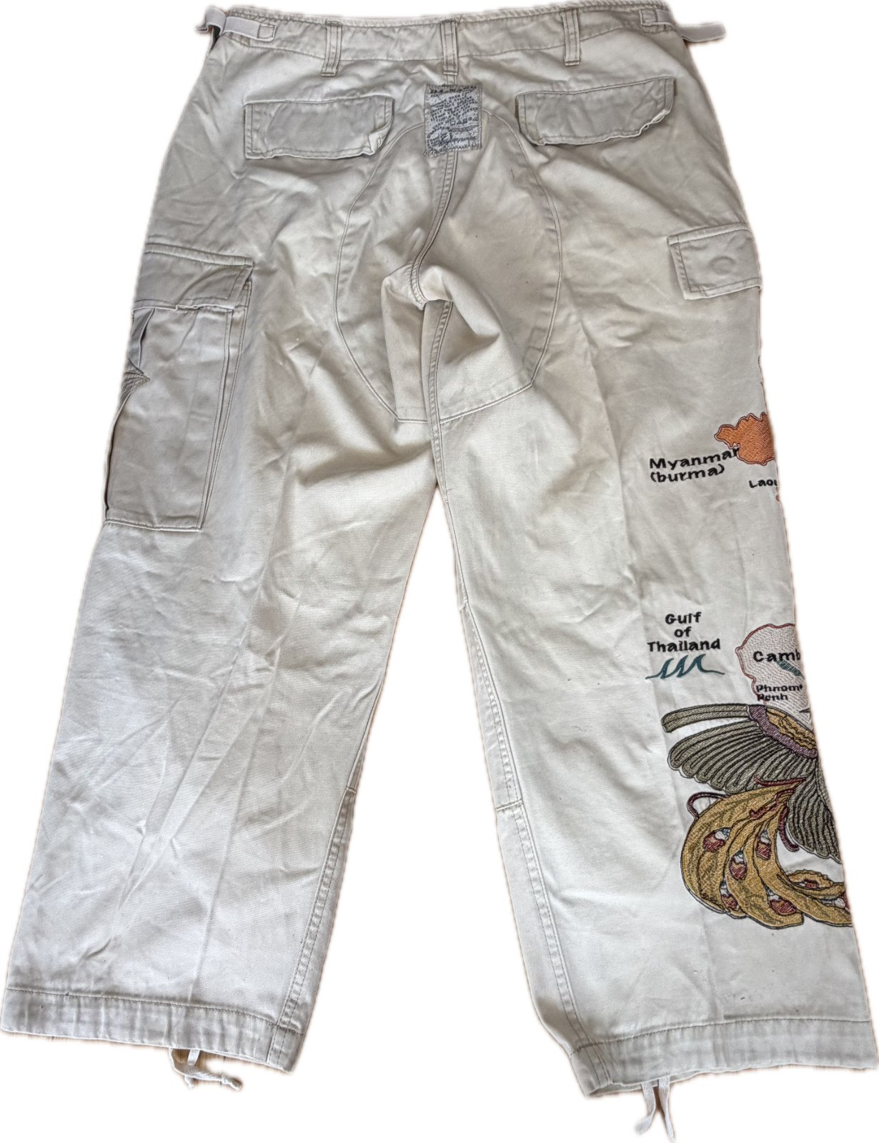 Vintage Y2K Da Nang „Surplus Indo-Chine” Embroidered Vietnam Map Cargo Pants