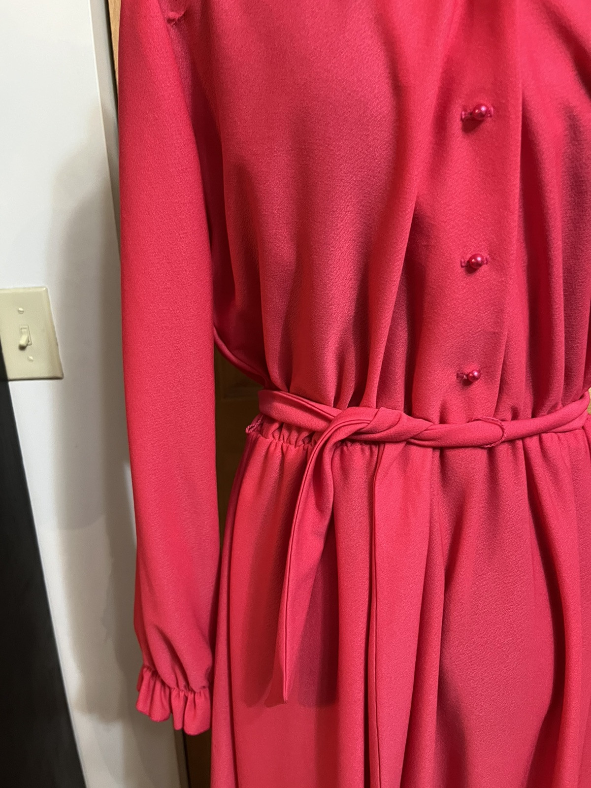 VTG TRENDS BY JERRIE LURIE Flounce Elastic Waist Dress. Tie Large Fuscia Ruffle