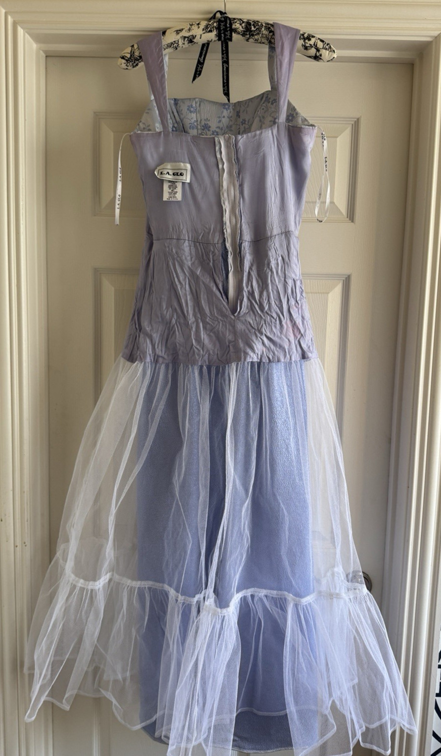 Vintage L.A. Glo Sz 11/12 Prom Dress Blue Lavender Daisies Ball Gown USA Made