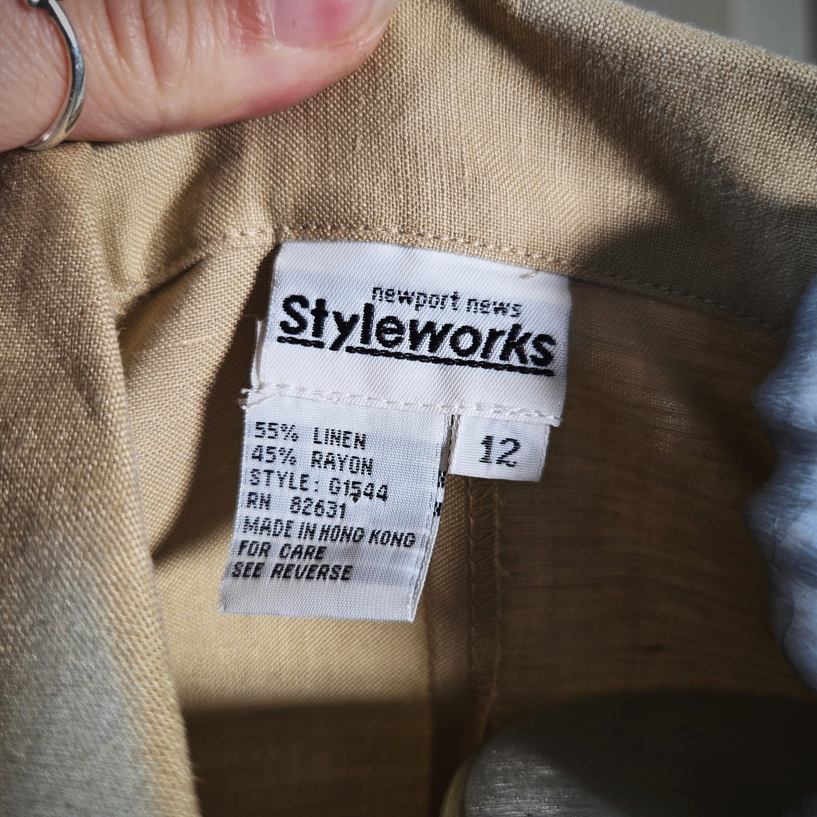 Styleworks Maxi Dress Vintage 90s Tan Linen Rayon Button Front Long Sleeve 12