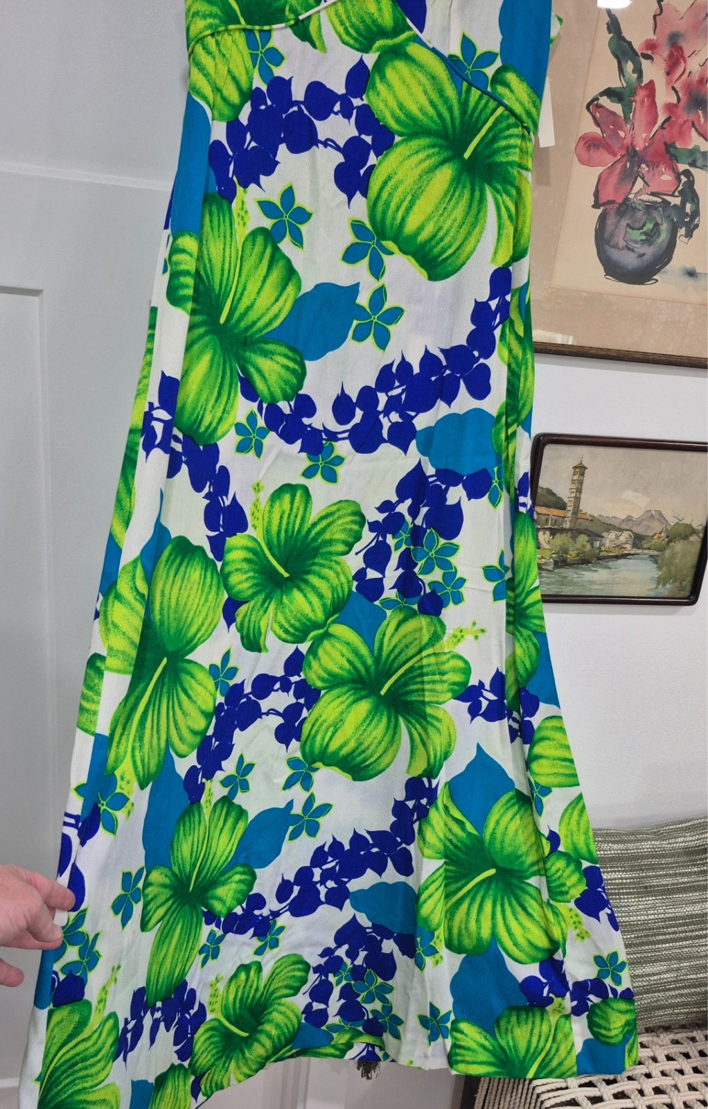 Vintage 60s 70s Pomare Hawaiian Beach Wedding Dress, Tiki, Extra-Long MAXI