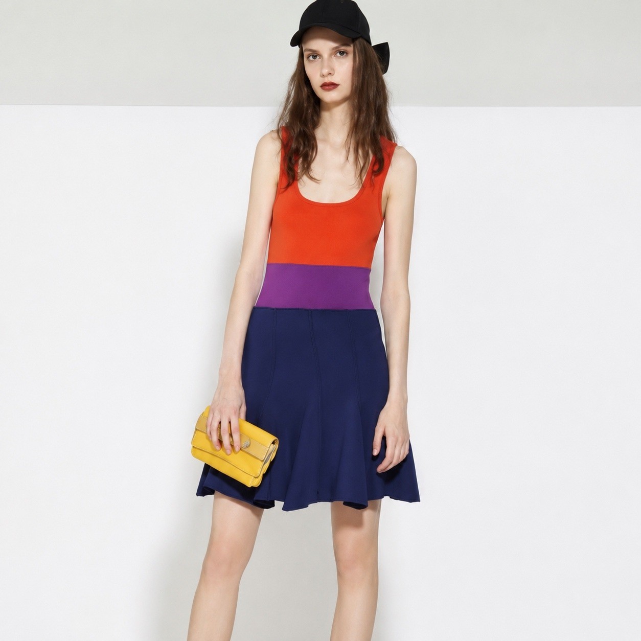 Sonia by Sonia Rykiel Vintage 90s Colorblock Knit Dress Orange Purple Navy S