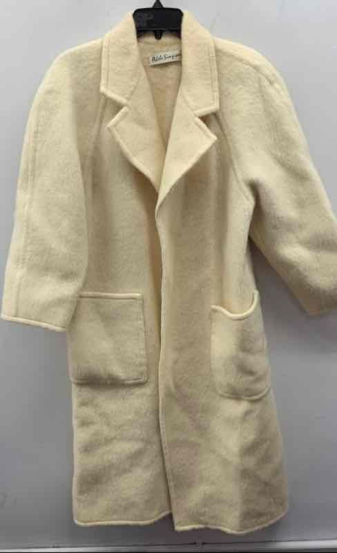 Vintage 80s Adele Simpson Women’s Cream Textured Wool Long Overcoat