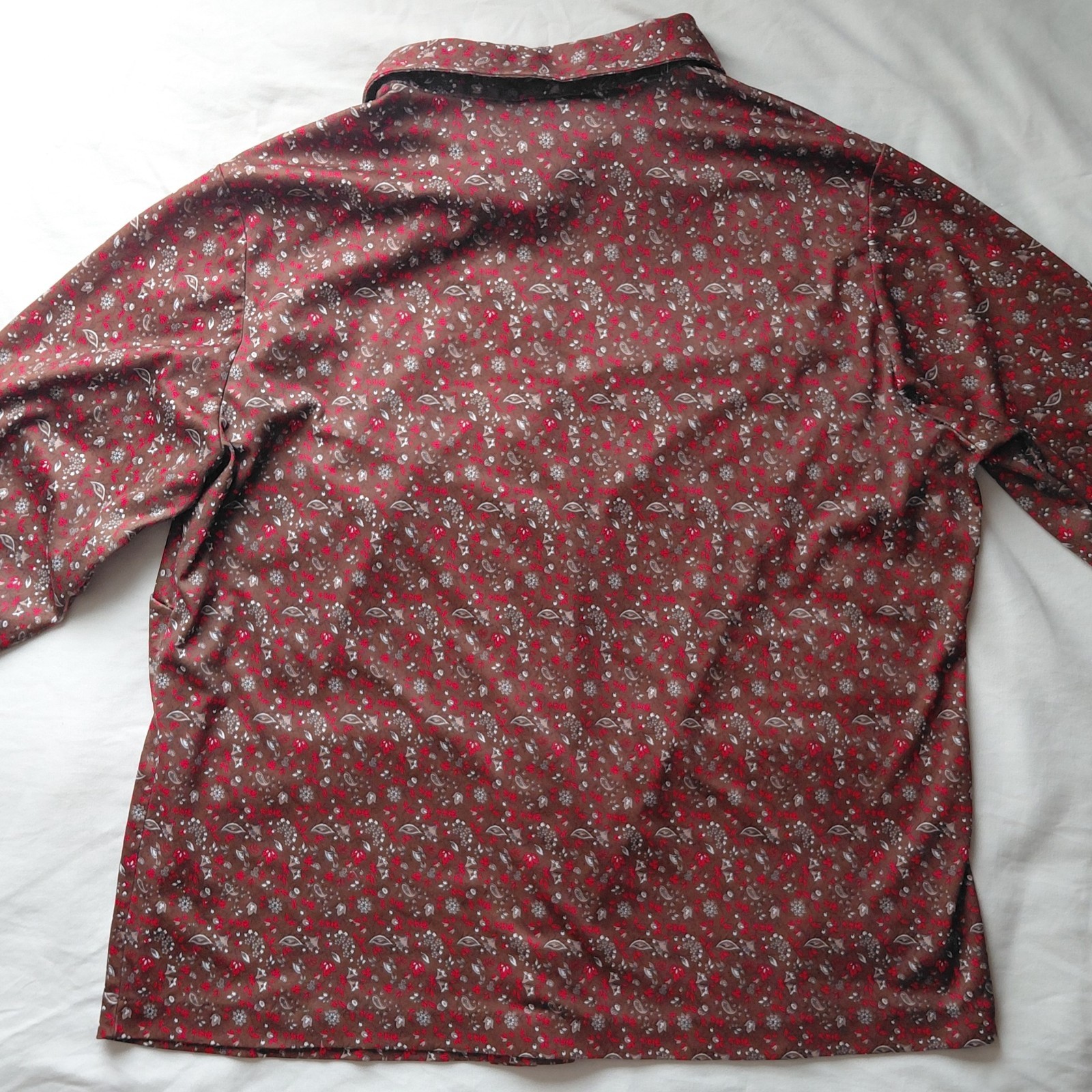 Vintage 1970s Sears The Shirt Paisley Blouse Brown Red Dagger Collar Western XL