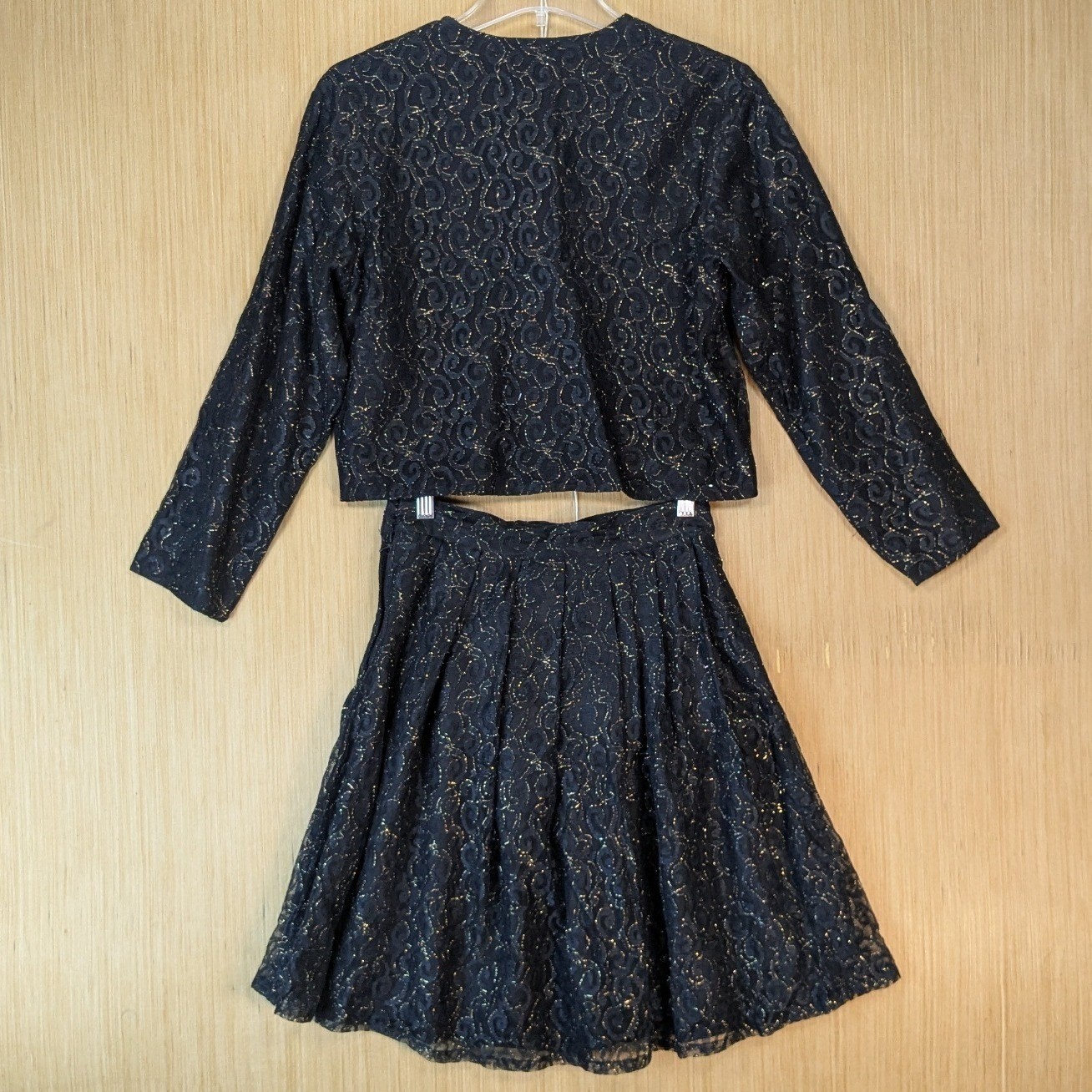 Urban Outfitters Vintage Womens Black Gold Metallic Lace Skirt Jacket Set Small