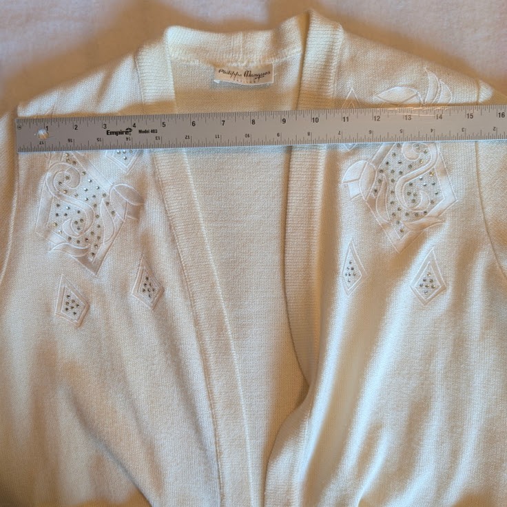 VTG Philippe Marques Cardigan 6P Purity White Modest Drop Pockets Grannycore USA