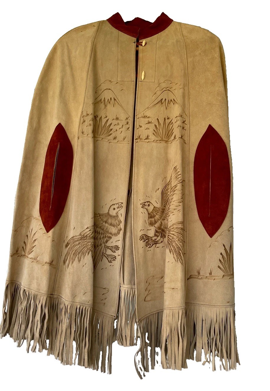 Mexican Suede Poncho 1970’s. Great Art Work. Never Worn Or Very Little Brown