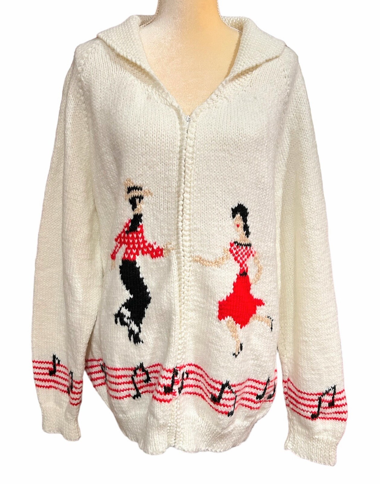 Hand Knit Cowichan Sweater Square Swing Dance 50s Style Full Zip Sz XL ? *READ